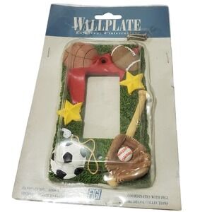 Vintage 90's FIGI Sports Wallplate Cover Basketball Football Baseball Soccer NW